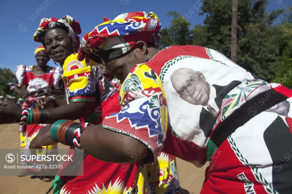 Malawi, Liliongwe. Supporters of Presidental hopeful Tembo, dance and support his campaign in a colourful Malawian manner