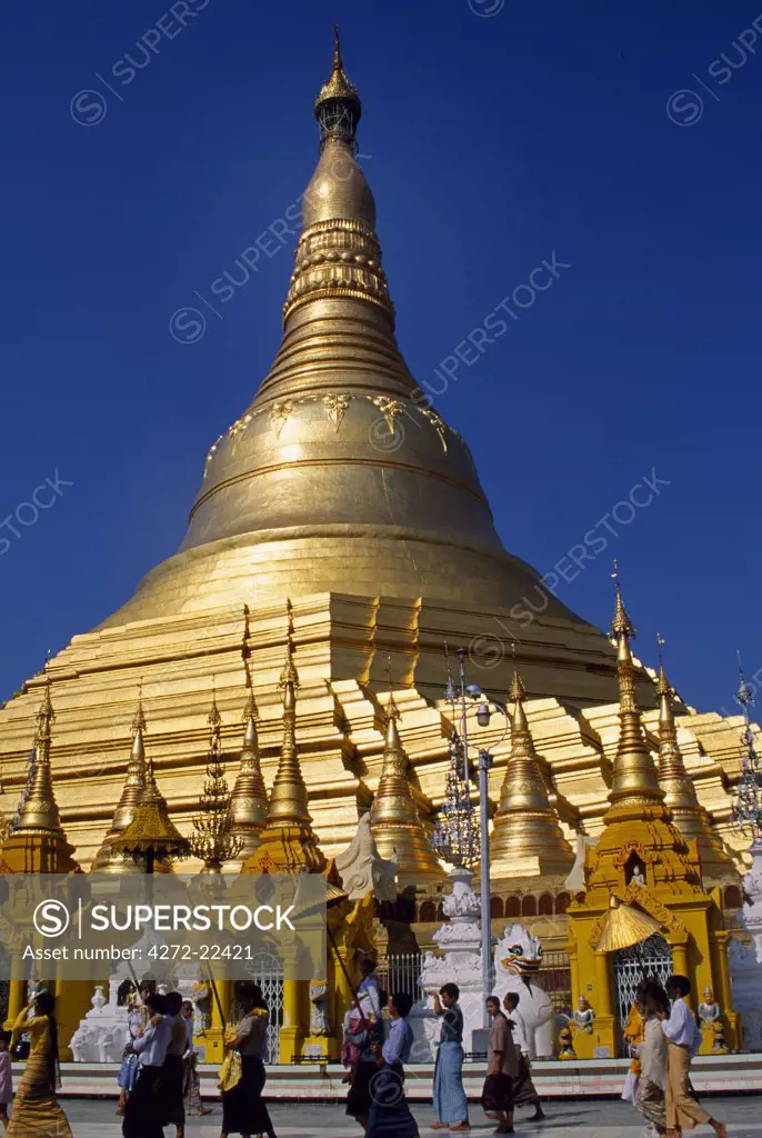 Shwedagon Pagoda built in the 11th Century and added to in the 18th century.  There are over 8000 gold plates covering the pagoda, the top of the spire is encrusted with more than 5000 diamonds and 2000 other precious or semiprecious stones.