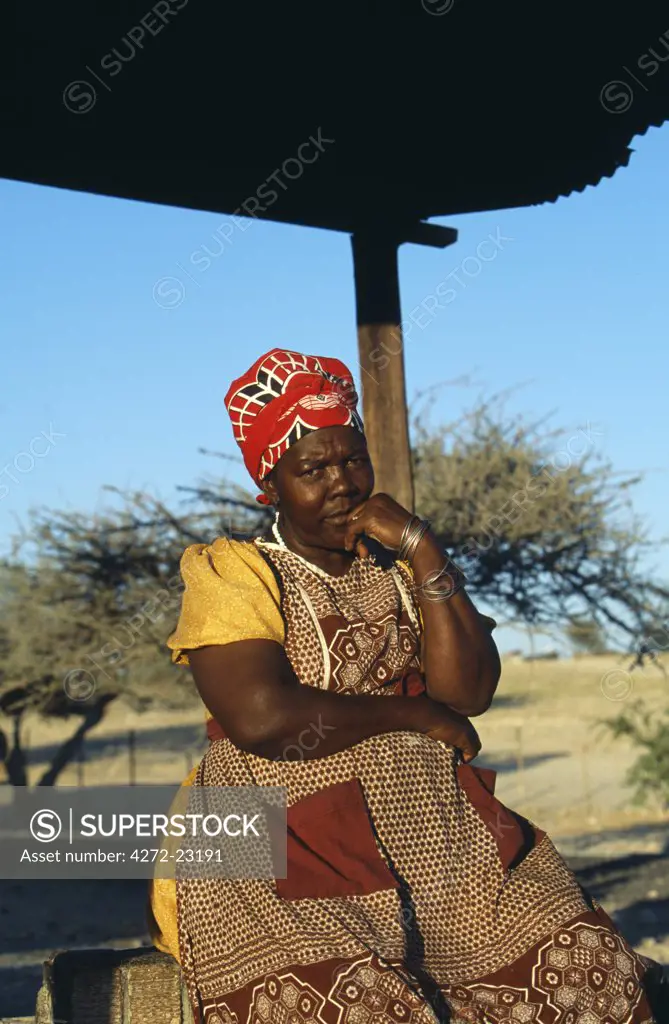 Herero, Bantu-speaking woman sitting at the Spitzkoppe Community School.