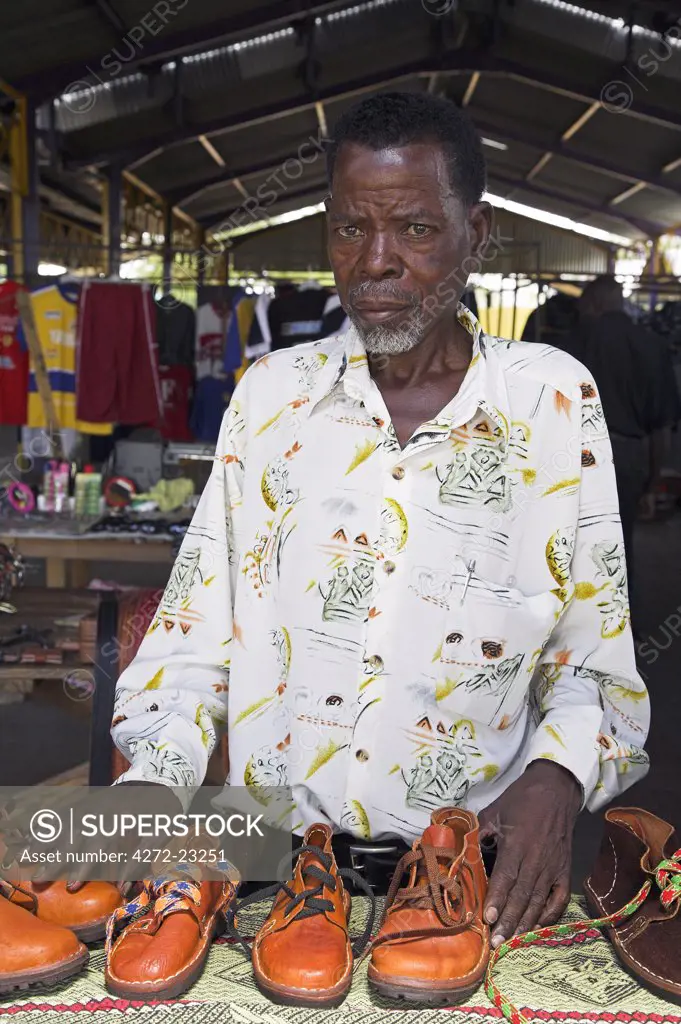 A Namibian man sells hand made shoes at the market in Katatura, the main township of Windhoek.