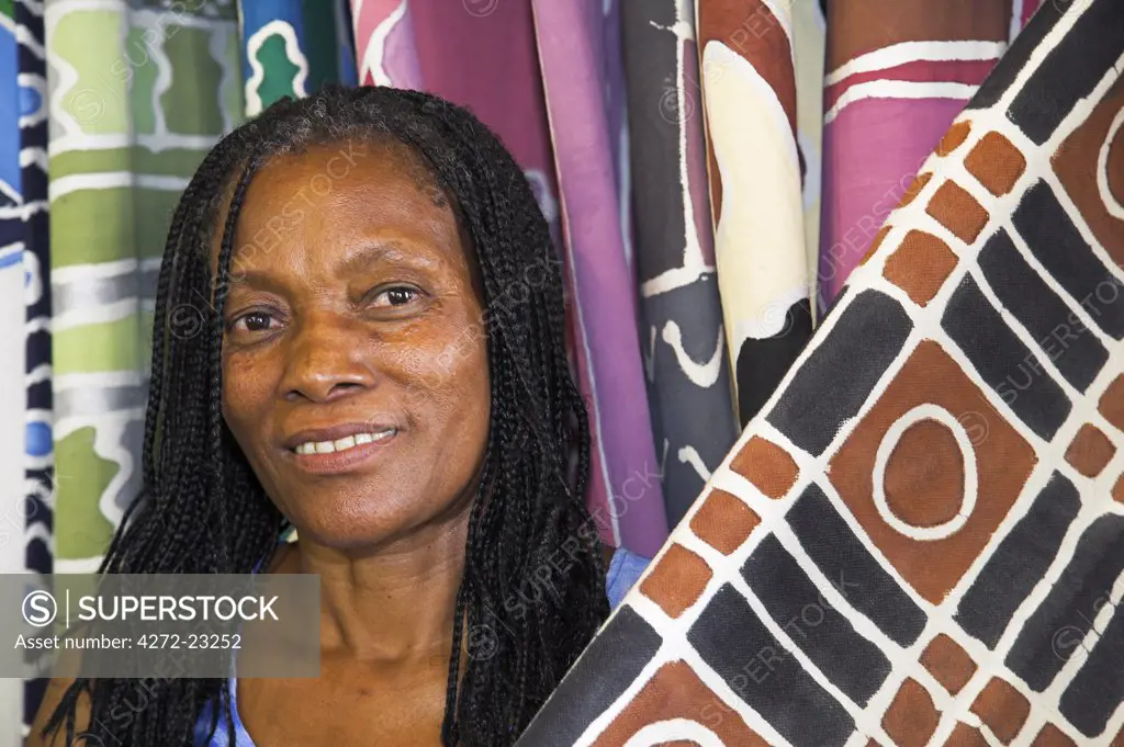 A Namibian woman working at Penduka, a women's development project in the Kataura township on the edge of Windhoek. Founded in 1992, by 2006 it employed more than 30 women full time producing jewelery and textiles for export as well as the local craft markets.