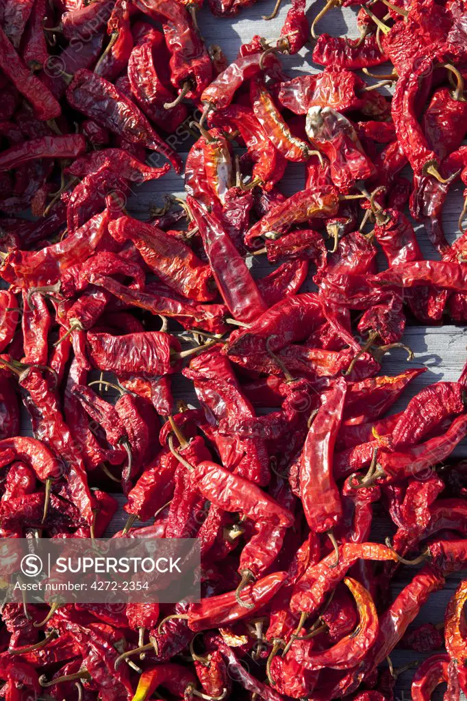 Chilli peppers drying in the sun in Bhutan