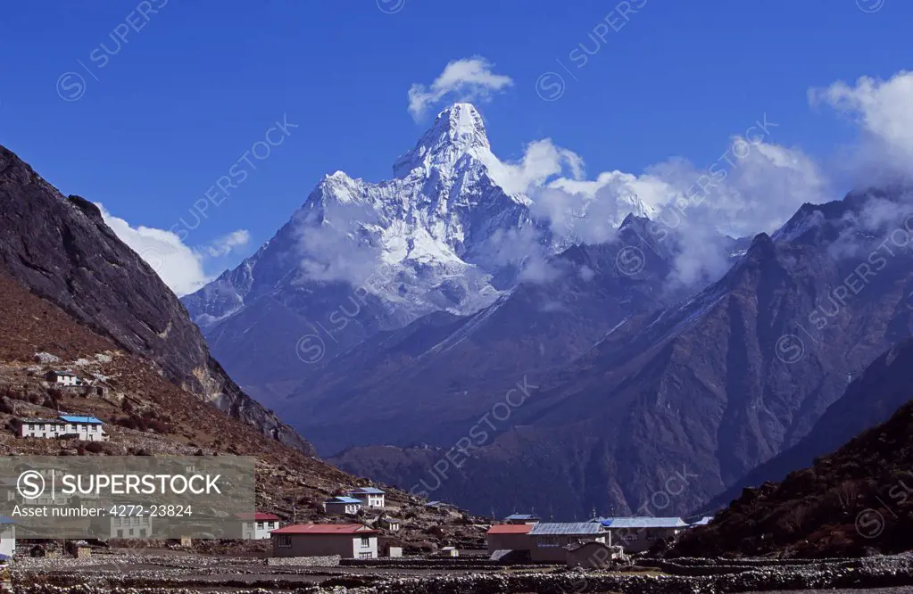 Looking over the village of Khumjung towards Ama Dablam, 6814m