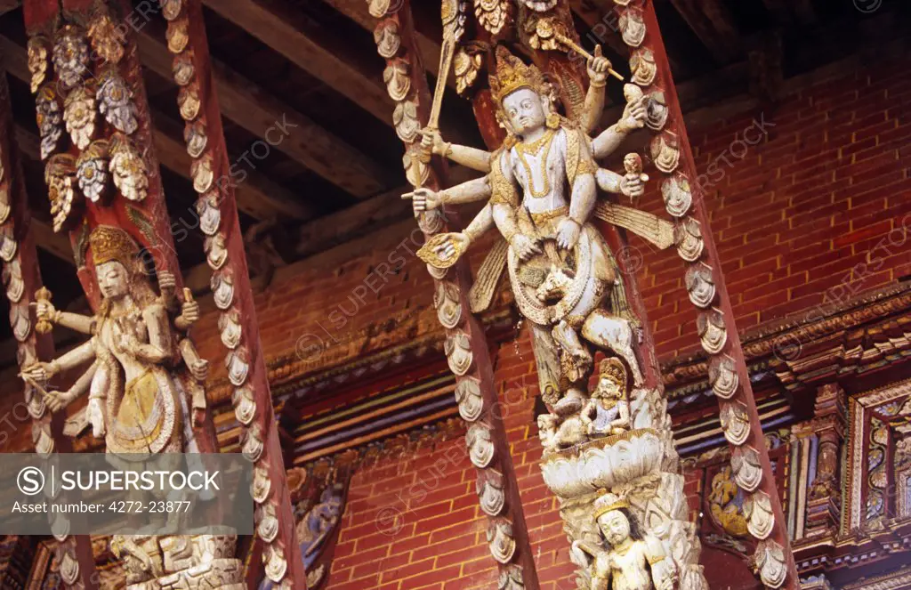 Nepal, Kathmandu Valley. Changu Narayan Temple, the oldest temple in Kathmandu valley came in existence in 4th century. The temple is adorned by some of the best specimen of stone, wood, and metal craft in the valley and dedicated to Vishnu in his incarnation as Narayan.