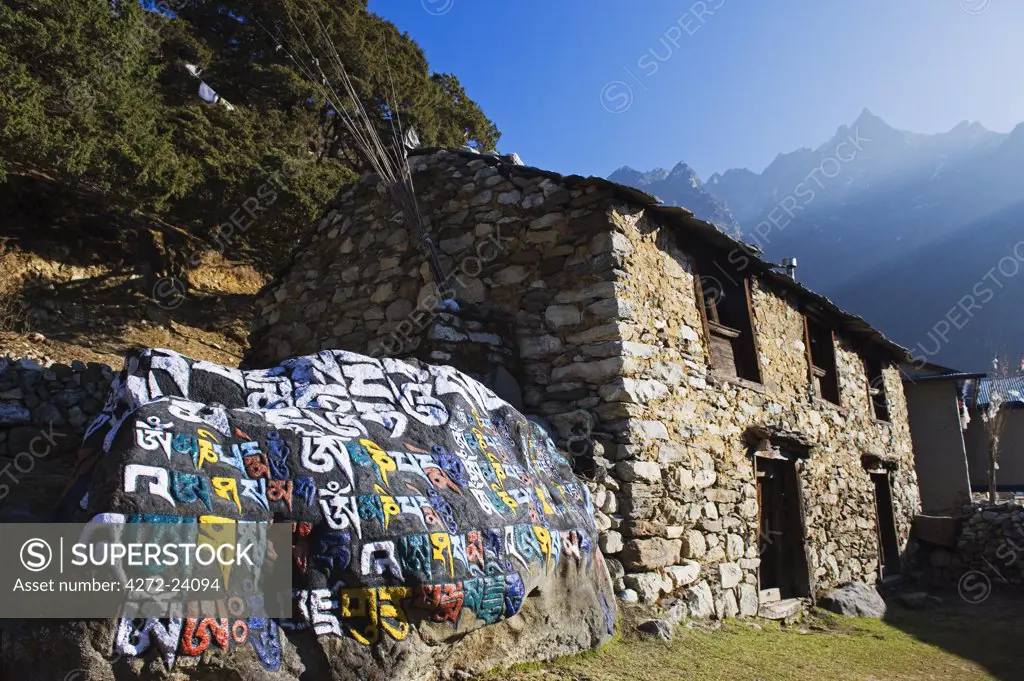 Asia, Nepal, Himalayas, Sagarmatha National Park, Solu Khumbu Everest Region, Unesco World Heritage, Thame, main stone