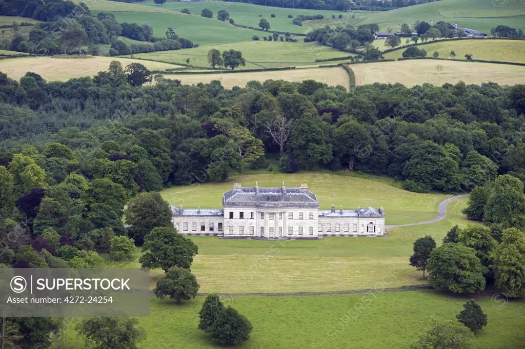 Northern Ireland, Fermanagh, Enniskillen. Aerial view of Castle Coole, a late C18th neo-classical Georgian mansion.