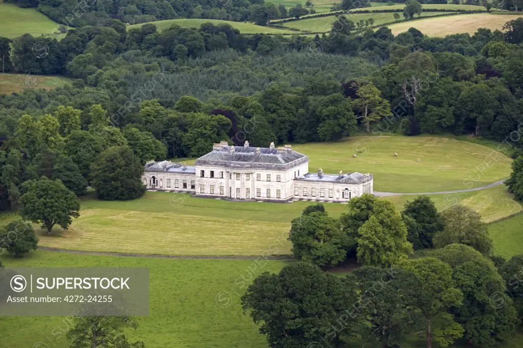 Northern Ireland, Fermanagh, Enniskillen.  Aerial view of Castle Coole, a late eighteenth century neo-classical Georgian mansion.
