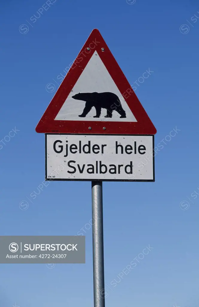 Polar bear warning sign on the outskirts of Longyearbyen.