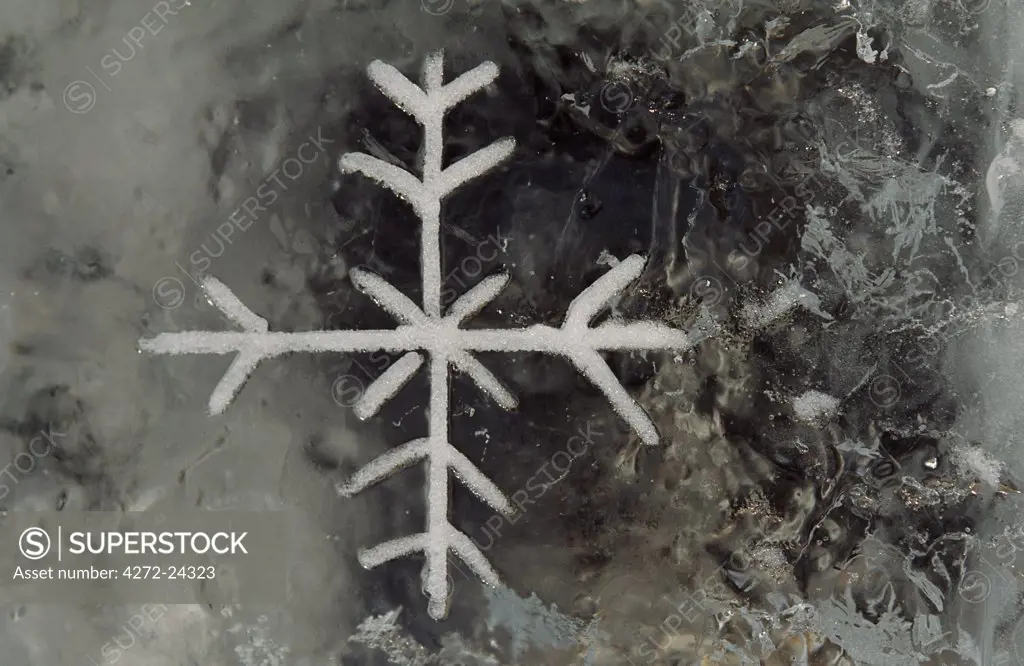 Snow flake emblem carved into ice wall at the Alta Ice Igloo Hotel, Alta, Arctic Circle,Northern Norway