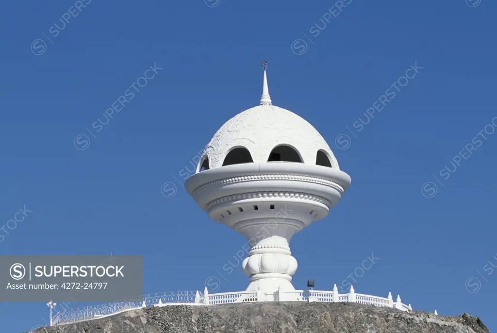 The Incense Burner, a prominent monument built on a hill above Riyam Park to celebrate Oman's 20th National Day