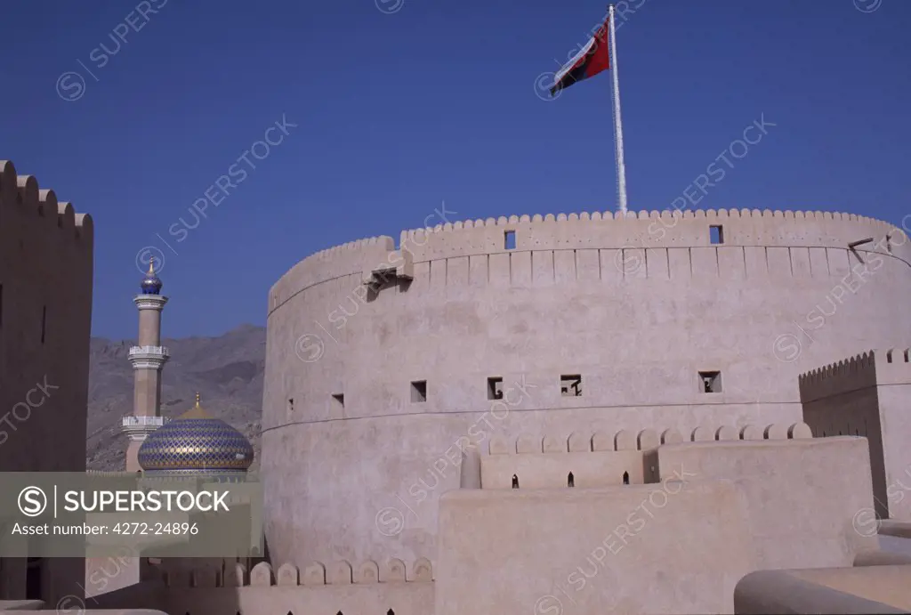 The massive central tower of Nizwa Fort is more than 150 feet high and took over 12 years to build in the 17th Century by Imam Sultan bin Saif bin Malik Al Ya'arubi.