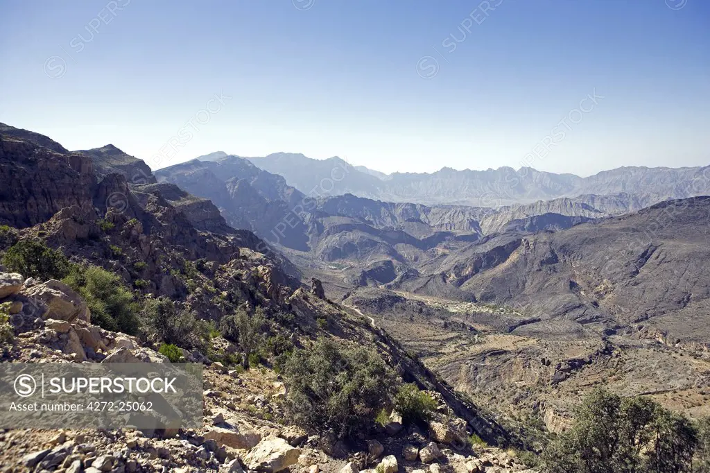 Oman, Western Hajar Mountains. West of the coastal areas lies the tableland of central Oman and the western Al Hajar Mountains (Al Hajar al Gharbi Mountains).