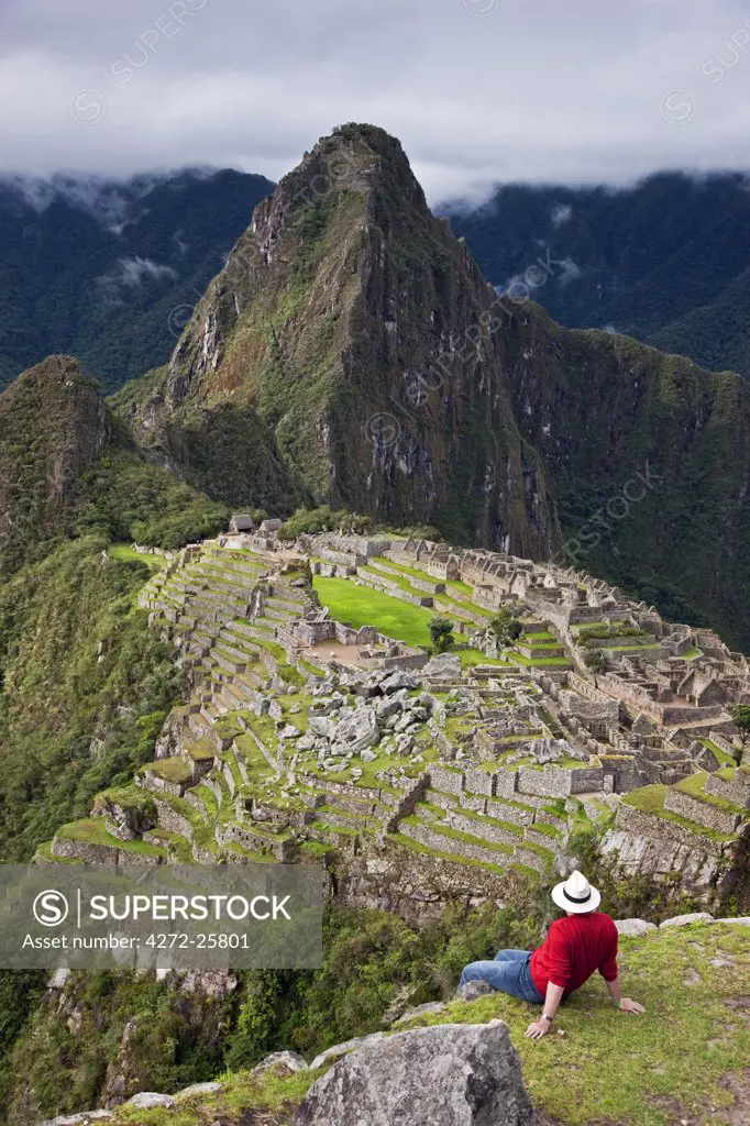Peru, The world-famous Inca ruins at Machu Picchu situated in mountainous scenery at an altitude of 7,710 ft above sea level.