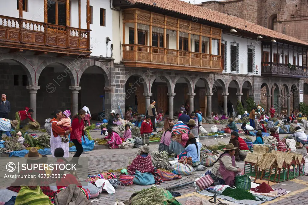 Peru, Santuranticuy market is held in the main square of Cusco once a year on Christmas eve. Items for sale are related to Christmas.