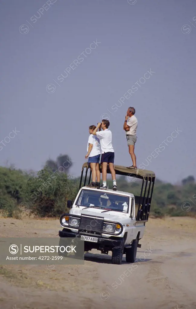 Game viewing from roof of vehicle, Chobe National Park.