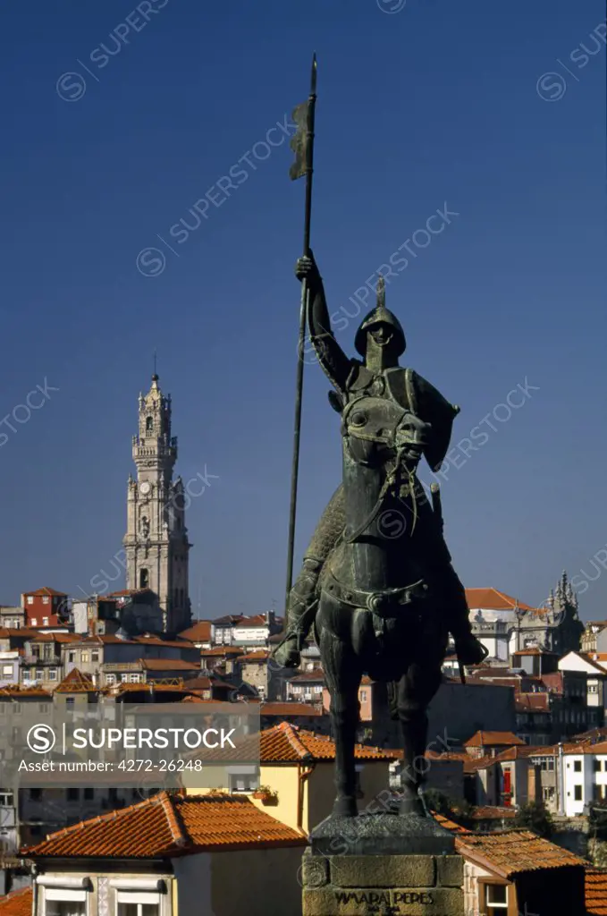 An equestrian statue of Vimara Peres competes with the celebrated baroque Torre dos Clerigos, once Portugal's tallest structure.