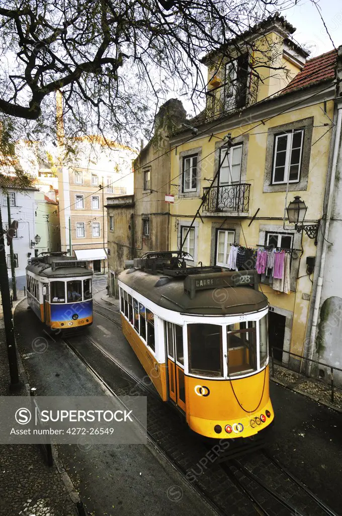 Tramway in Alfama quarter, Lisbon, Portugal