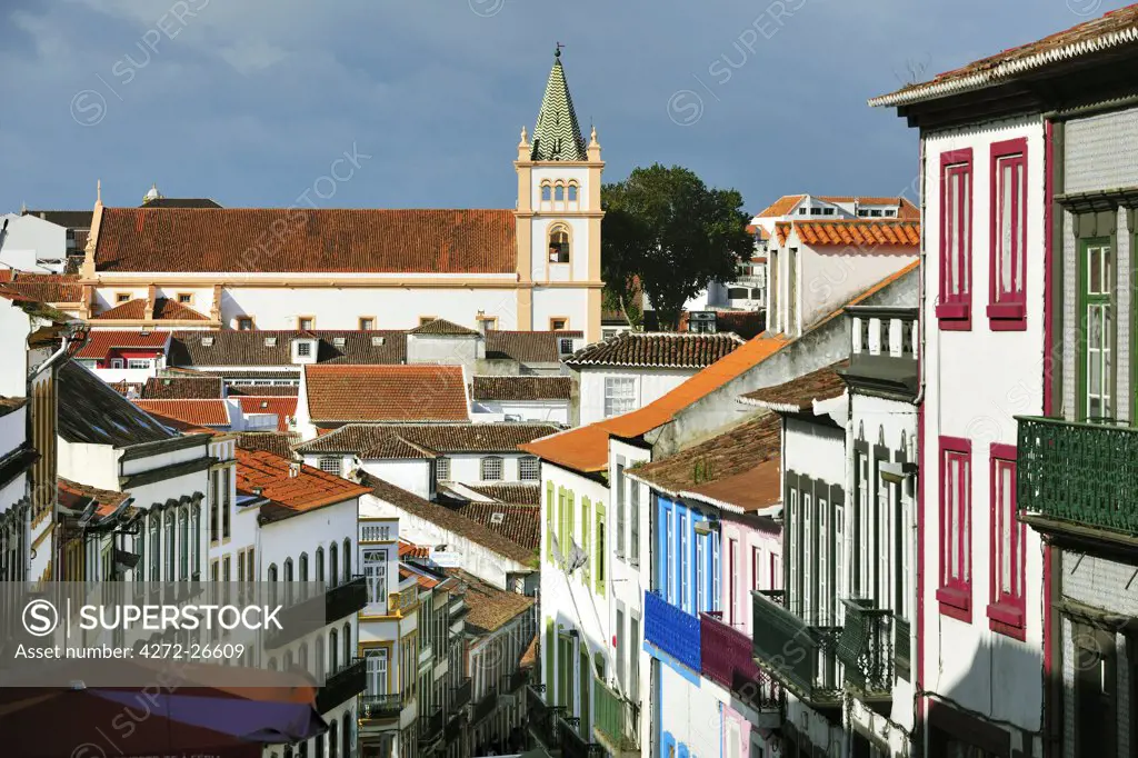 Historical center of Angra do Heroismo (UNESCO World Heritage Site) with the Motherchurch. Terceira, Azores islands, Portugal