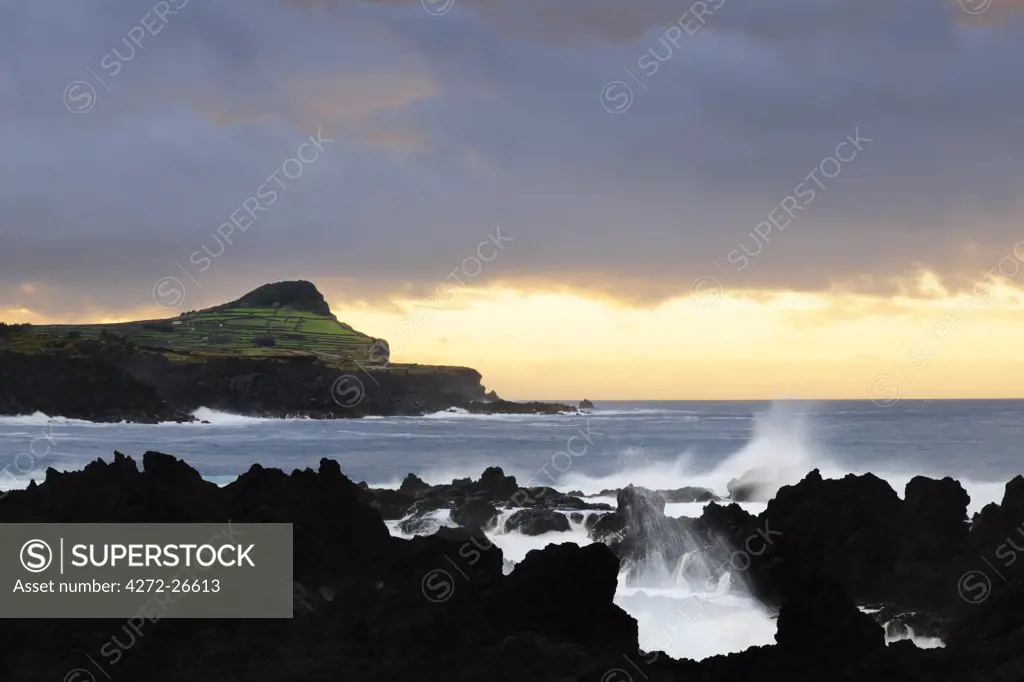 A stormy day at dusk, in Biscoitos. Terceira, Azores islands, Portugal