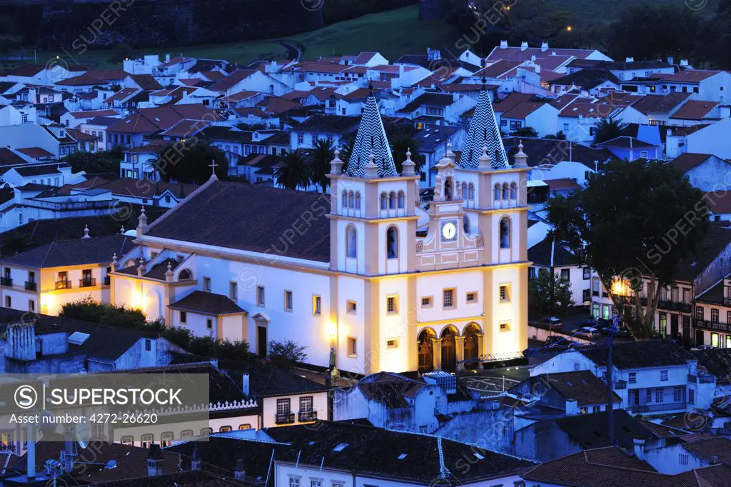 Historical center of Angra do Heroismo (UNESCO World Heritage Site) with the Motherchurch. Terceira, Azores islands, Portugal