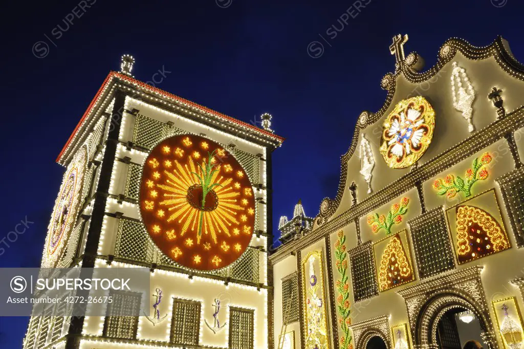 Holy Christ Church during the festivities at Ponta Delgada. Sao Miguel, Azores islands, Portugal