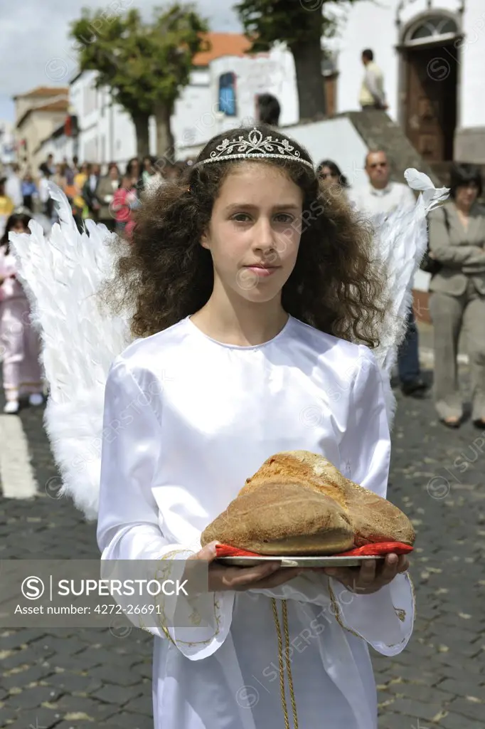 Girl in the Holy Christ procession, Vila do Porto. Santa Maria, Azores islands, Portugal