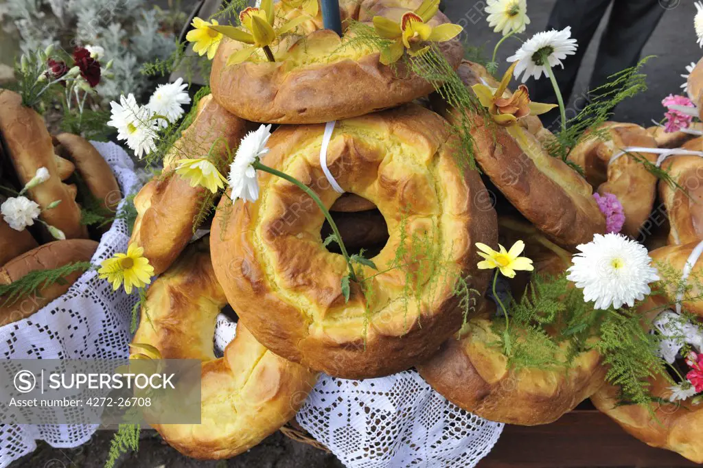 Holy Spirit (Espirito Santo) festivities at Criacao Velha. This kind of bread, called Rosquilhas, is a delicacy. Pico, Azores islands, Portugal