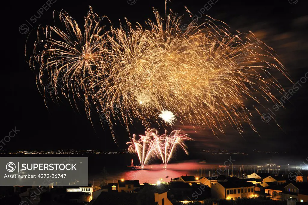 Fireworks during the Sea's Week festivities at Horta. Faial, Azores islands, Portugal