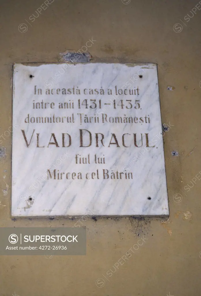 Plaque commemorating birthplace of Count Dracula