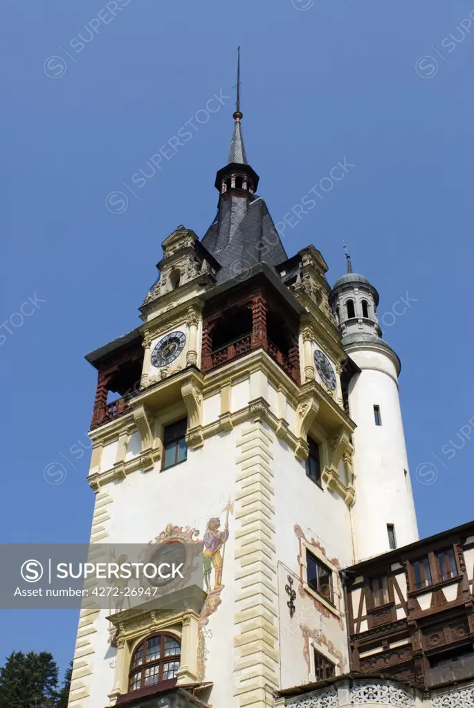 Romania, Transylvania, Sinaia. The Tower of Peles Castle.