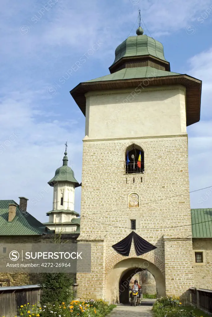 Romania, Moldova, Moldovita. The entrance to the Moldovita monastery.