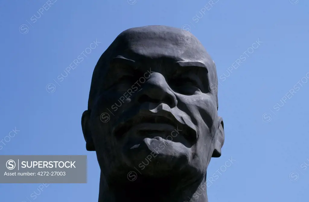 Giant head of Lenin.  The Square of the Soviet Councils is dominated by the sinister bulk of Lenin's head, the largest in the world.