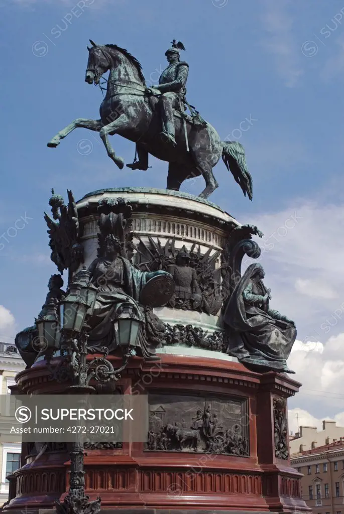 Russia, St Petersburg. Statue of Nicholas First in St Isaac's Square.