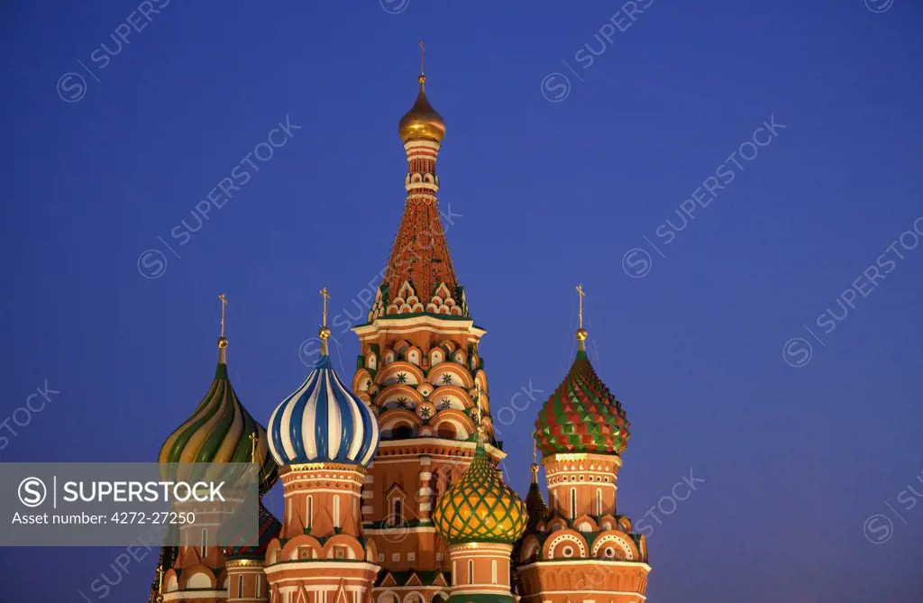 Russia, Moscow; St.Basil's Cathedral. 1555-1561 by Tsar Ivan the Terrible. Legend says the architect was blinded so he couldnt build anything as beautiful
