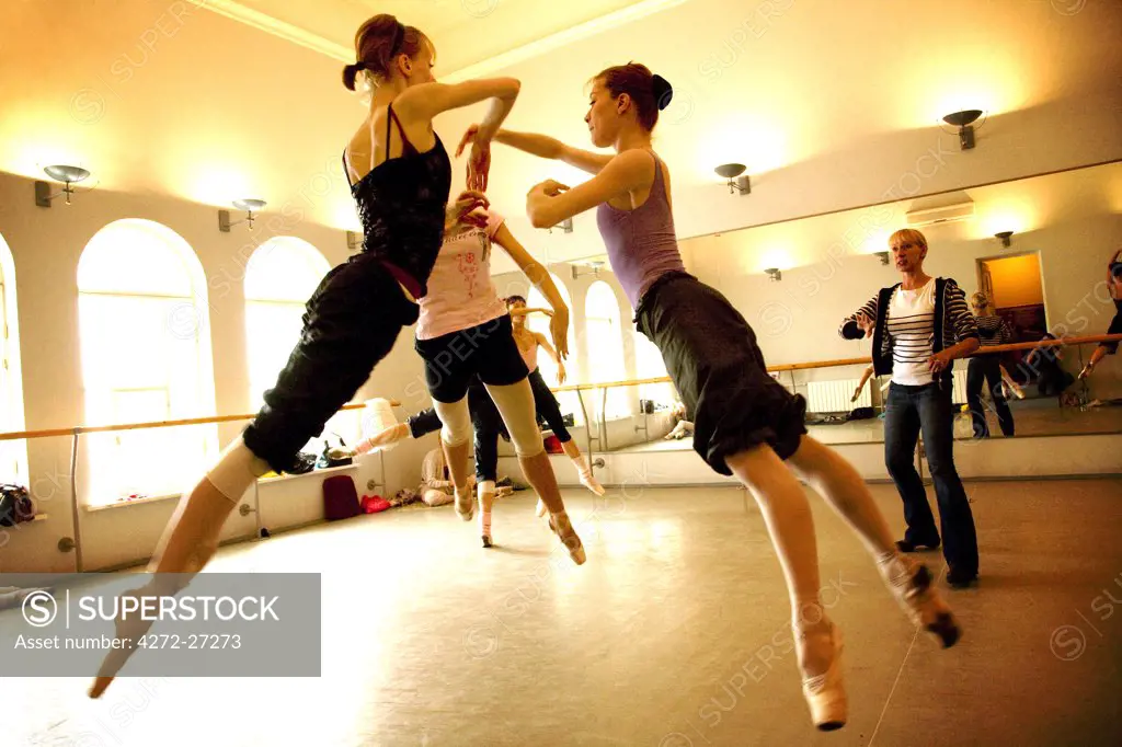 Russia, St.Petersburg; During rehearsals for Tchaikovsky's ballet 'The Nutcracker', ballerinas undergo intensive training.