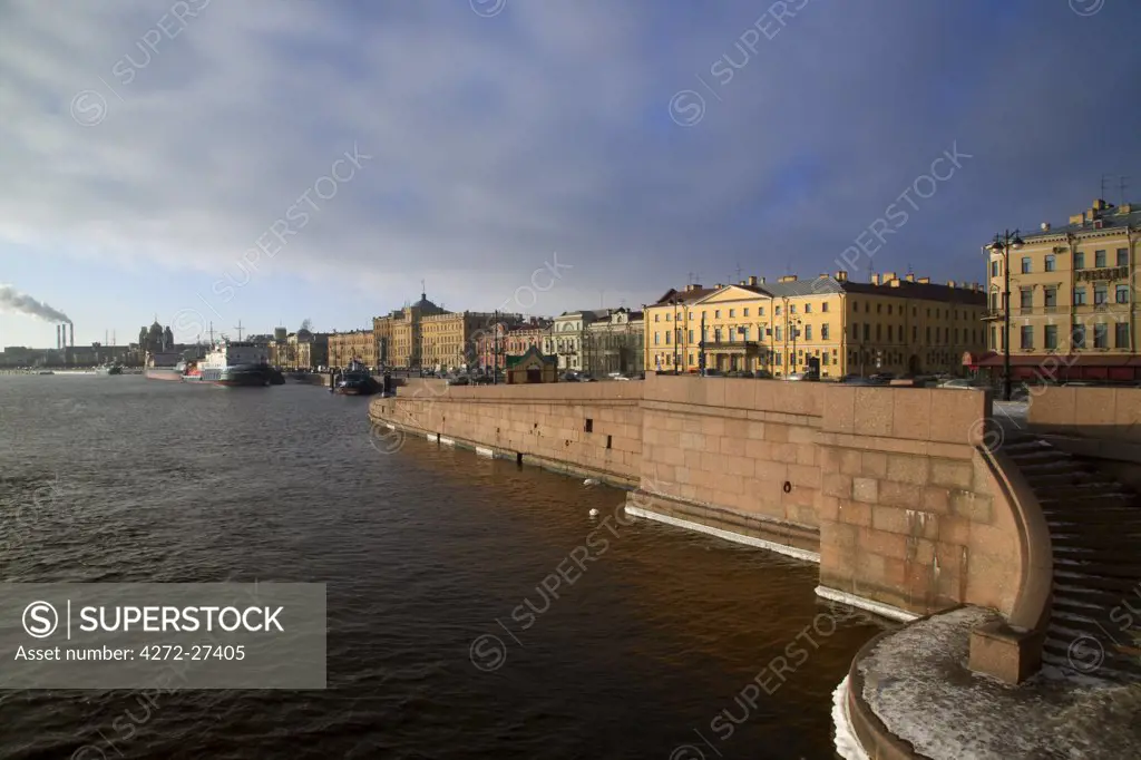 Russia, St. Petersburg; Palaces along the Neva River Embarkment