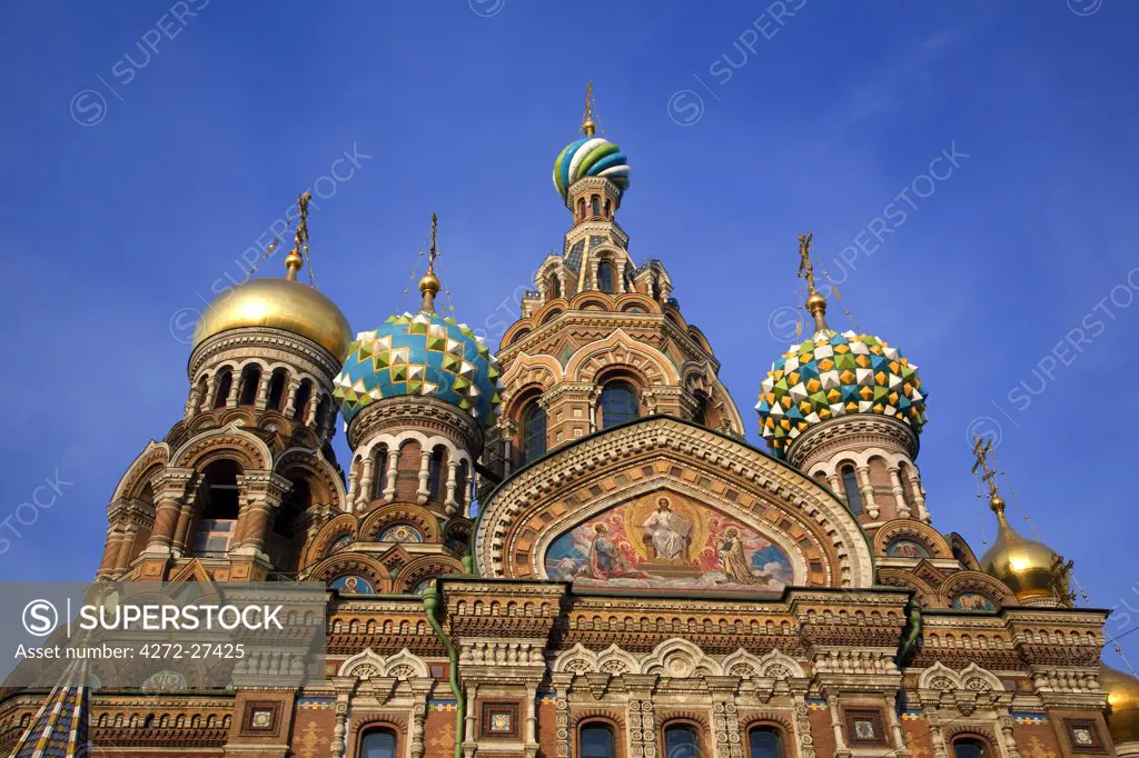Russia, St. Petersburg; The restored Church of Christ the Saviour, also known as Church on Spilled Blood