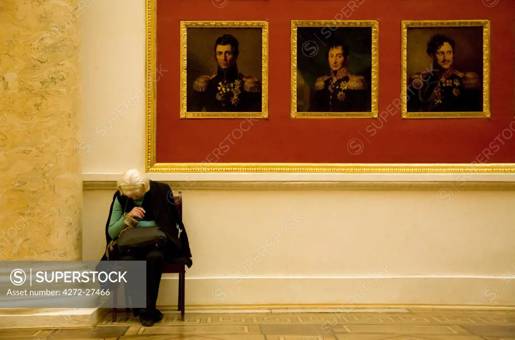 Russia, St. Petersburg; Portraits of prominent Tsars from Russia's Empirical past inside the state Hermitage Museum