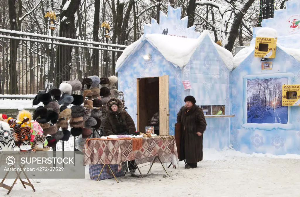 Russian bazaar in winter, St. Petersburg, Russia