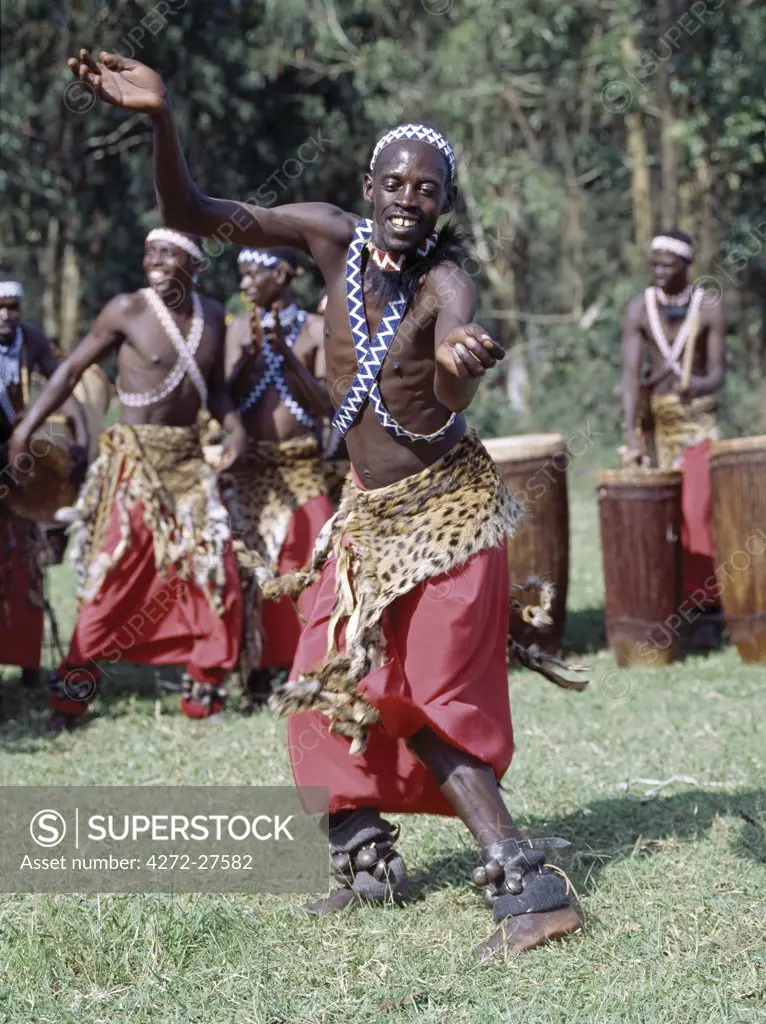 Intore dancers perform at Butare.  In the days of the monarchy in Rwanda, Intore dancers were an integral part of the Royal Court. Today, several groups perform nationally and internationally. Their rhythm, movement and impressive drumming is widely acclaimed.