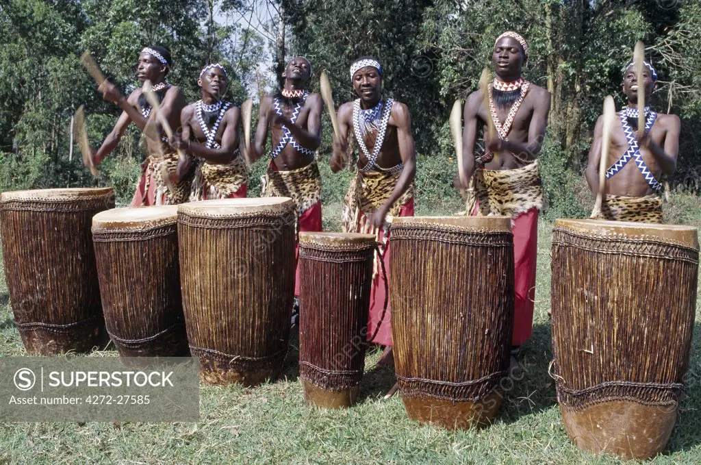 Intore drummers perform at Butare..  In the days of the monarchy in Rwanda, Intore dancers were an integral part of the Royal Court. Today, several groups perform nationally and internationally. Their rhythm, movement and impressive drumming is widely acclaimed.