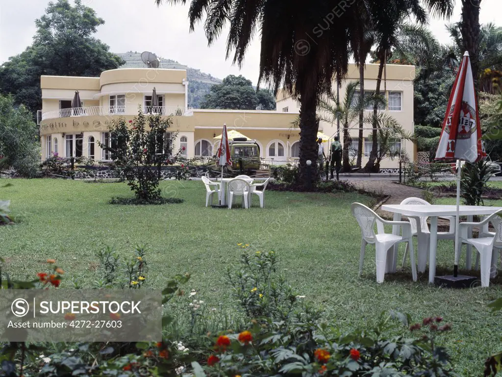 The Palm Beach Hotel, which is one of several hotels close to the attractive lakeshore of Lake Kivu at Gisenye.