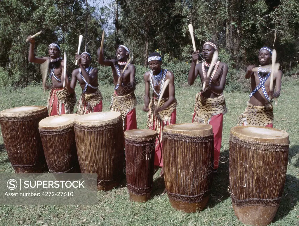 Intore drummer performs at Butare.In the days of the monarchy in Rwanda, Intore dancers were an integral part of the Royal Court. Today, several groups perform nationally and internationally. Their rhythm, movement and impressive drumming is widely acclaimed.