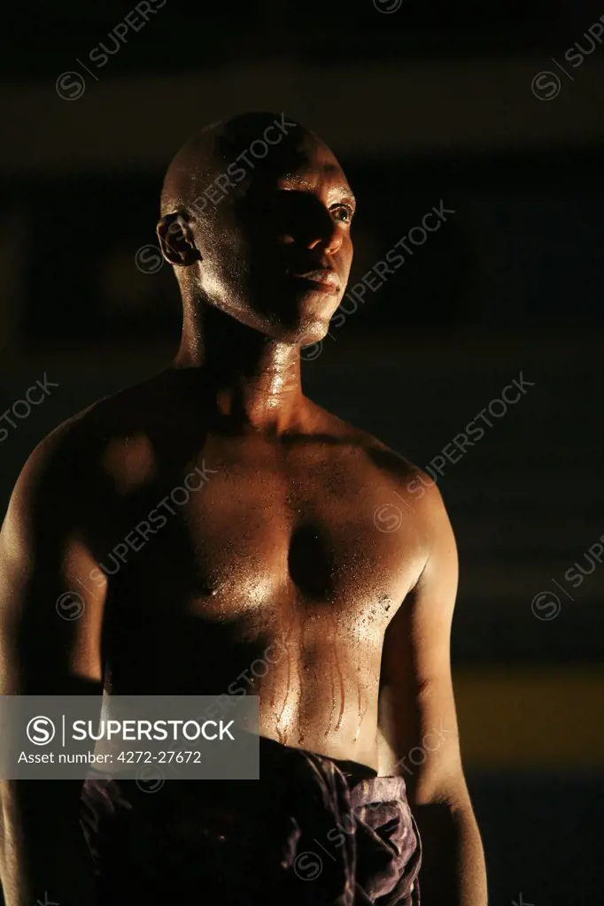 Kigali, Rwanda. A south African contemporary dancer performs at FESPAD Pan African dance festival.