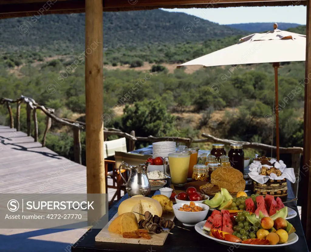 Breakfast on the deck at Kwandwe Lodge.
