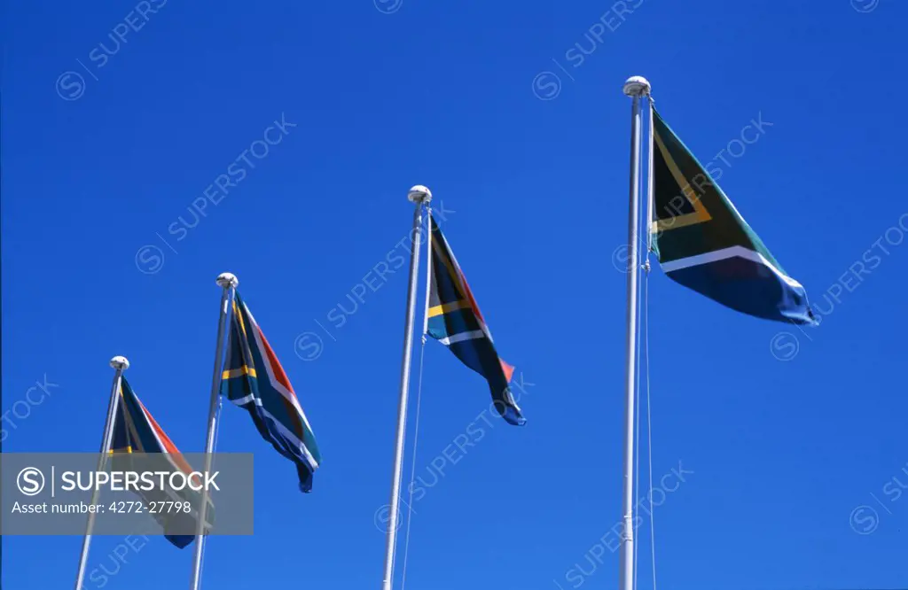 South African flags flying in Parliament Square