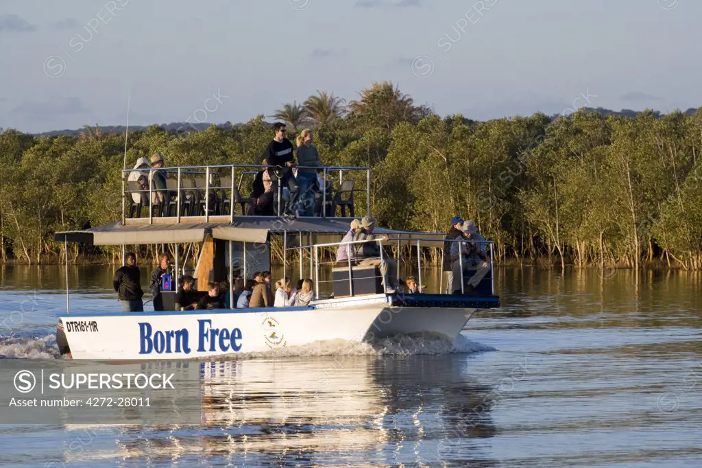 A tour boat on the St Lucia Estuary, part of the Greater St Lucia Wetlands Park. The park has recently been renamed the iSimangaliso Wetland Park.