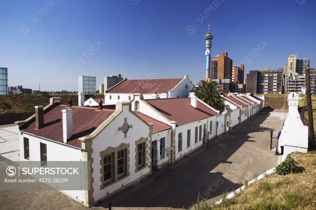 Old Fort in Constitution Hill with Telkom Tower in background, Johannesburg, Gauteng, South Africa