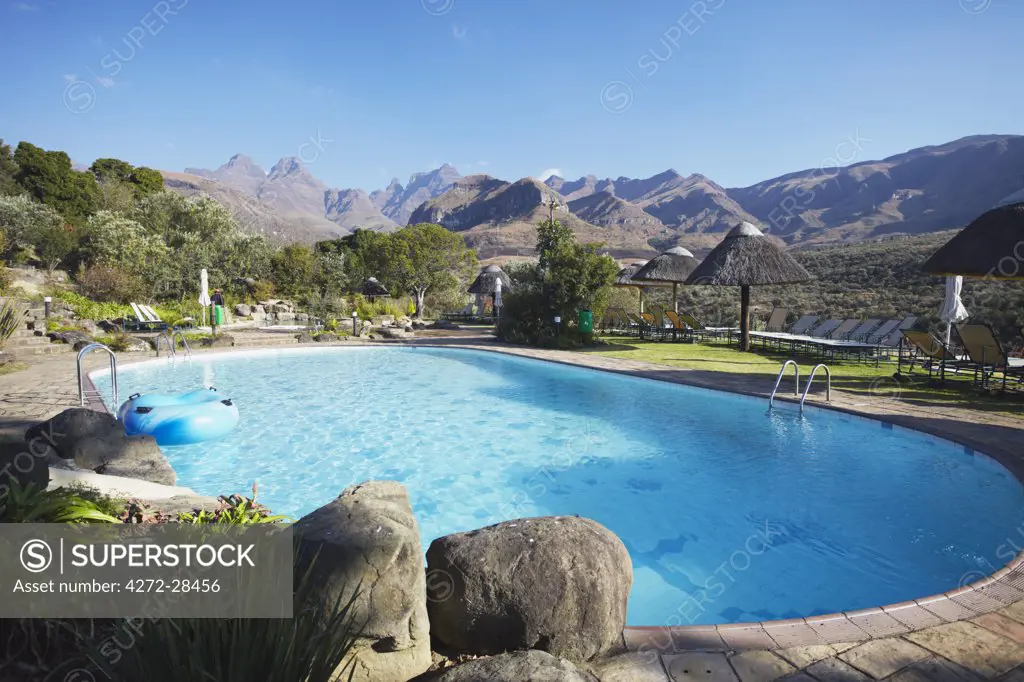 Swimming pool at Cathedral Peak Hotel, Cathedral Peak Nature Reserve, Ukhahlamba-Drakensberg Park, KwaZulu-Natal, South Africa