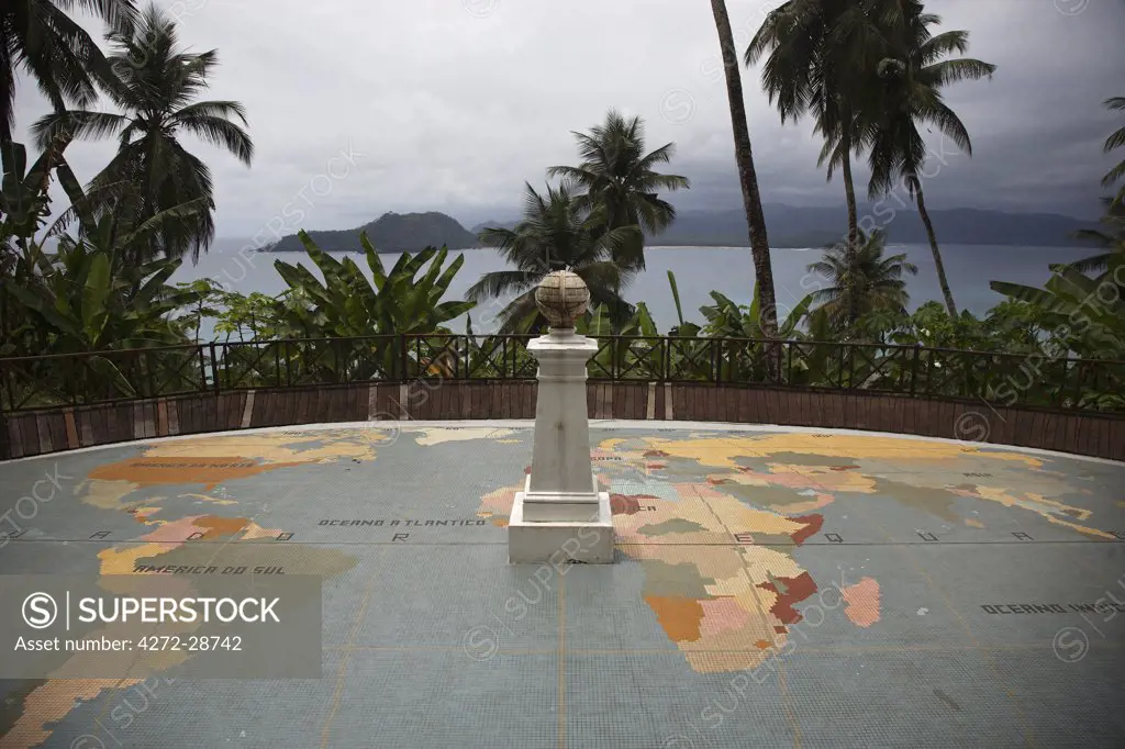 A monument to mark the line of the equator which passes through the Ilheu das Rolhos in the the south of Sao Tome e Principe. It was erected after Admiral Gago Coutinho defined the exact location of the line of the equator.